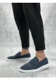 MirgeShoes Lacivert Bağcıksız Erkek Klasik Loafer Ayakkabı Keten Tekstil BYZ Taban MRG010602673
