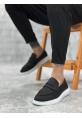 MirgeShoes Siyah Bağcıksız Erkek Klasik Loafer Ayakkabı Keten Tekstil BYZ Taban MRG010602673