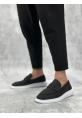 MirgeShoes Siyah Bağcıksız Erkek Klasik Loafer Ayakkabı Keten Tekstil BYZ Taban MRG010602673
