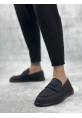 MirgeShoes Siyah Bağcıksız Erkek Klasik Loafer Ayakkabı Keten Tekstil SYH Taban MRG010602673