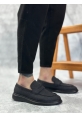MirgeShoes Siyah Bağcıksız Erkek Klasik Loafer Ayakkabı Keten Tekstil SYH Taban MRG010602673
