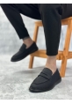 MirgeShoes Siyah Bağcıksız Erkek Klasik Loafer Ayakkabı Keten Tekstil SYH Taban MRG010602673