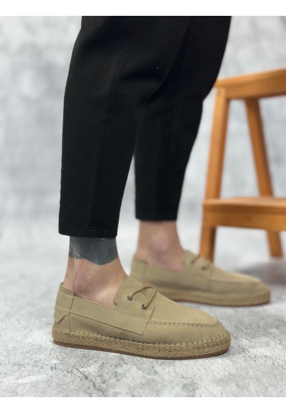 MirgeShoes Bej Bağcıklı Erkek Casual Ayakkabı Kauçuk El Yapımı Espadril Taban KHV MRG010602676