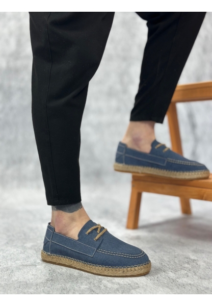 MirgeShoes Mavi Bağcıklı Erkek Casual Ayakkabı Kauçuk El Yapımı Espadril Taban KHV MRG010602676