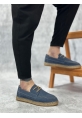 MirgeShoes Mavi Bağcıklı Erkek Casual Ayakkabı Kauçuk El Yapımı Espadril Taban KHV MRG010602676