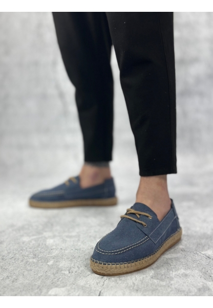 MirgeShoes Mavi Bağcıklı Erkek Casual Ayakkabı Kauçuk El Yapımı Espadril Taban KHV MRG010602676