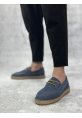 MirgeShoes Mavi Bağcıklı Erkek Casual Ayakkabı Kauçuk El Yapımı Espadril Taban KHV MRG010602676