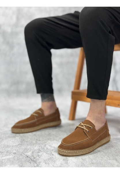 MirgeShoes Taba Bağcıklı Erkek Casual Ayakkabı Kauçuk El Yapımı Espadril Taban KHV MRG010602676