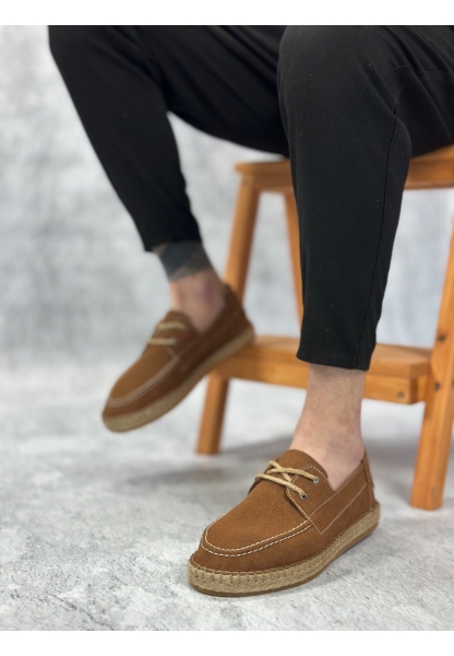 MirgeShoes Taba Bağcıklı Erkek Casual Ayakkabı Kauçuk El Yapımı Espadril Taban KHV MRG010602676