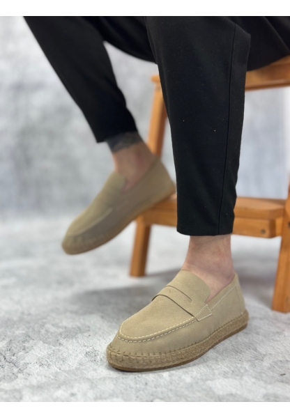 MirgeShoes Krem Bağcıksız Erkek Casual Ayakkabı Kauçuk El Yapımı Espadril Taban KHV MRG010602677