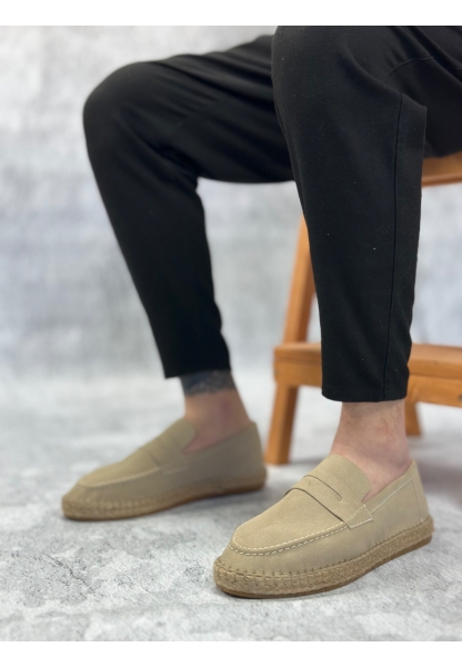 MirgeShoes Krem Bağcıksız Erkek Casual Ayakkabı Kauçuk El Yapımı Espadril Taban KHV MRG010602677
