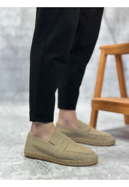 MirgeShoes Krem Bağcıksız Erkek Casual Ayakkabı Kauçuk El Yapımı Espadril Taban KHV MRG010602677