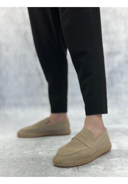 MirgeShoes Krem Bağcıksız Erkek Casual Ayakkabı Kauçuk El Yapımı Espadril Taban KHV MRG010602677