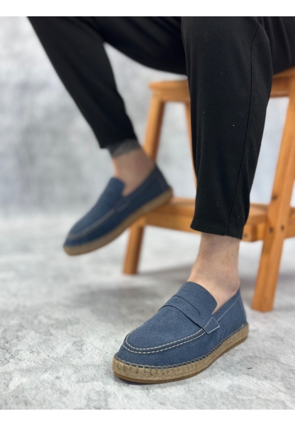 MirgeShoes Mavi Bağcıksız Erkek Casual Ayakkabı Kauçuk El Yapımı Espadril Taban KHV MRG010602677