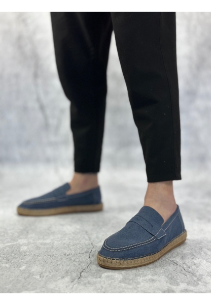 MirgeShoes Mavi Bağcıksız Erkek Casual Ayakkabı Kauçuk El Yapımı Espadril Taban KHV MRG010602677