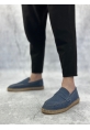 MirgeShoes Mavi Bağcıksız Erkek Casual Ayakkabı Kauçuk El Yapımı Espadril Taban KHV MRG010602677