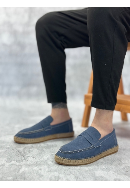 MirgeShoes Mavi Bağcıksız Erkek Casual Ayakkabı Kauçuk El Yapımı Espadril Taban KHV MRG010602677