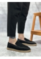MirgeShoes Siyah Bağcıksız Erkek Casual Ayakkabı Kauçuk El Yapımı Espadril Taban KHV MRG010602677