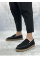 MirgeShoes Siyah Bağcıksız Erkek Casual Ayakkabı Kauçuk El Yapımı Espadril Taban KHV MRG010602677