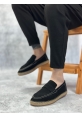 MirgeShoes Siyah Bağcıksız Erkek Casual Ayakkabı Kauçuk El Yapımı Espadril Taban KHV MRG010602677