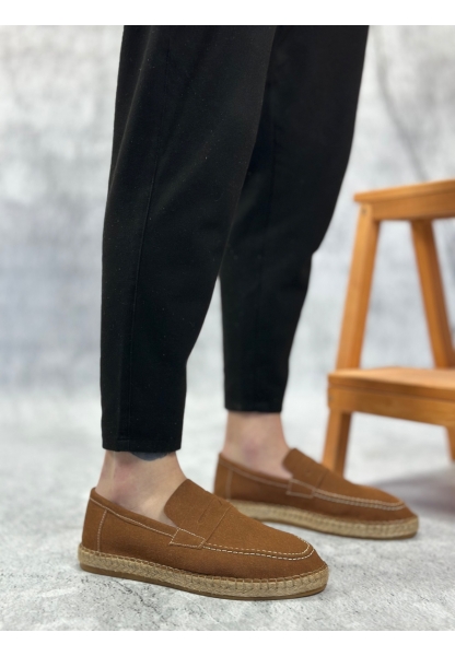 MirgeShoes Taba Bağcıksız Erkek Casual Ayakkabı Kauçuk El Yapımı Espadril Taban KHV MRG010602677