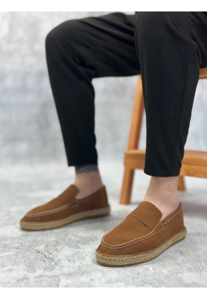 MirgeShoes Taba Bağcıksız Erkek Casual Ayakkabı Kauçuk El Yapımı Espadril Taban KHV MRG010602677