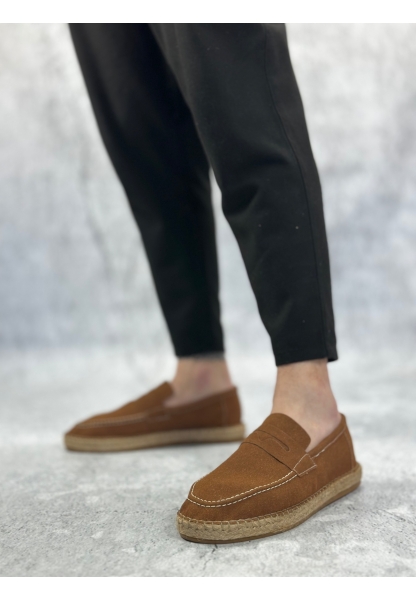 MirgeShoes Taba Bağcıksız Erkek Casual Ayakkabı Kauçuk El Yapımı Espadril Taban KHV MRG010602677