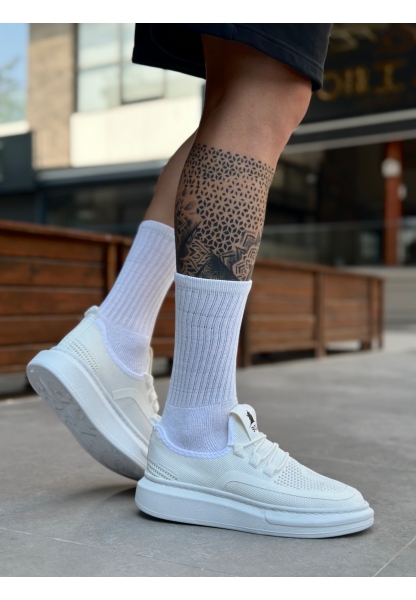 MirgeShoes Beyaz Erkek Tarz Spor Ayakkabı Özel Örgü Triko Kalın BYZ Taban MRG010602693