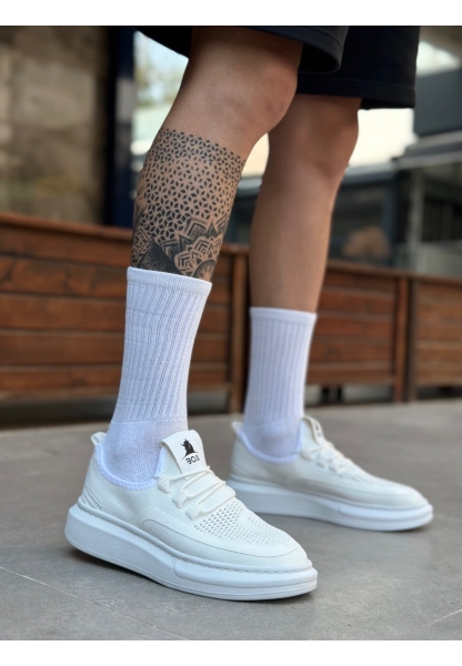 MirgeShoes Beyaz Erkek Tarz Spor Ayakkabı Özel Örgü Triko Kalın BYZ Taban MRG010602693