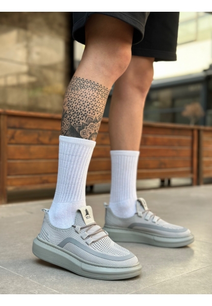 MirgeShoes Gri Erkek Tarz Spor Ayakkabı Özel Örgü Triko Kalın GRİ Taban MRG010602693
