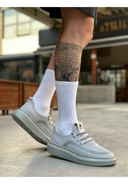 MirgeShoes Gri Erkek Tarz Spor Ayakkabı Özel Örgü Triko Kalın GRİ Taban MRG010602693