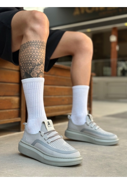MirgeShoes Gri Erkek Tarz Spor Ayakkabı Özel Örgü Triko Kalın GRİ Taban MRG010602693