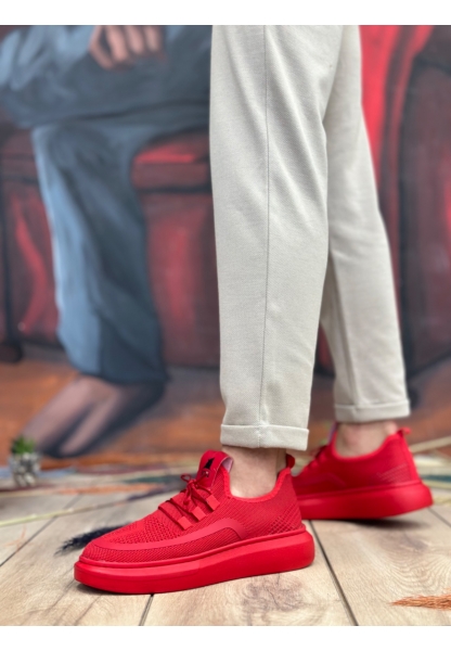 MRG0375 Özel Örme Triko Tarz Kırmızı Renk Spor Ayakkabı 