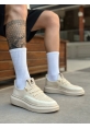 MirgeShoes Krem Erkek Tarz Spor Ayakkabı Özel Örgü Triko Kalın KRM Taban MRG010602693