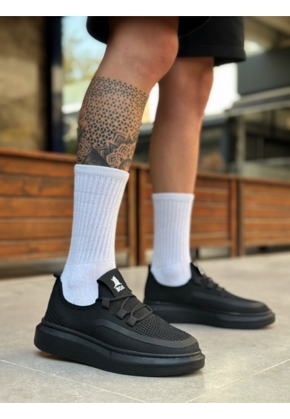 MirgeShoes Siyah Erkek Tarz Spor Ayakkabı Özel Örgü Triko Kalın SYH Taban MRG010602693