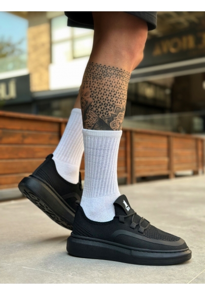MirgeShoes Siyah Erkek Tarz Spor Ayakkabı Özel Örgü Triko Kalın SYH Taban MRG010602693