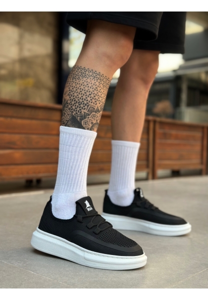 MirgeShoes Siyah Erkek Tarz Spor Ayakkabı Özel Örgü Triko Kalın BYZ Taban MRG010602693