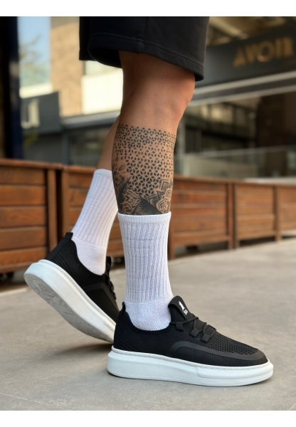 MirgeShoes Siyah Erkek Tarz Spor Ayakkabı Özel Örgü Triko Kalın BYZ Taban MRG010602693
