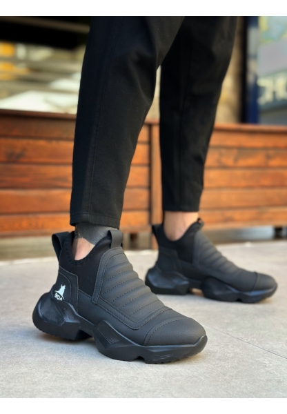 MirgeShoes Siyah Bağcıksız Erkek Spor Yarım Bilek Bot Rahat Yüksek SYH Taban MRG010602719