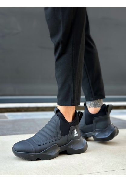 MirgeShoes Siyah Bağcıksız Erkek Spor Yarım Bilek Bot Rahat Yüksek SYH Taban MRG010602719