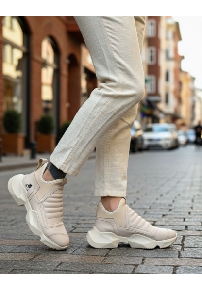 MirgeShoes Krem Bağcıksız Erkek Spor Yarım Bilek Bot Rahat Yüksek KRM Taban MRG010602719