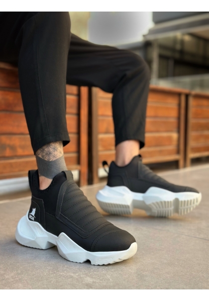 MirgeShoes Siyah Bağcıksız Erkek Spor Yarım Bilek Bot Rahat Yüksek BYZ Taban MRG010602719