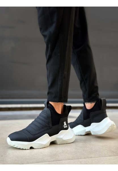 MirgeShoes Siyah Bağcıksız Erkek Spor Yarım Bilek Bot Rahat Yüksek BYZ Taban MRG010602719