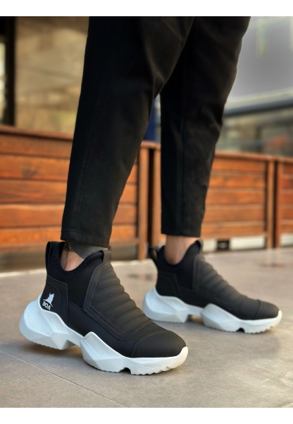 MirgeShoes Siyah Bağcıksız Erkek Spor Yarım Bilek Bot Rahat Yüksek BYZ Taban MRG010602719