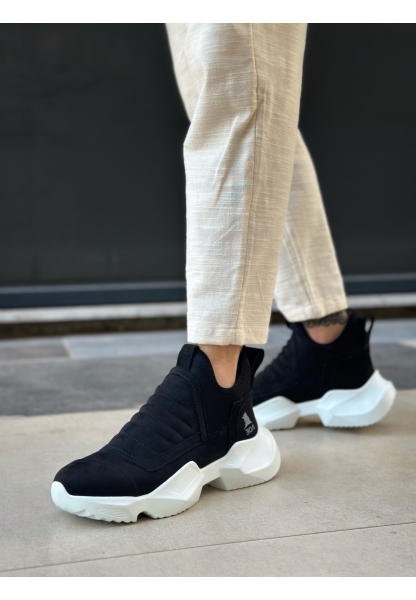 MirgeShoes Siyah Bağcıksız Erkek Spor Yarım Bilek Bot Süet Rahat Yüksek BYZ Taban MRG010602719