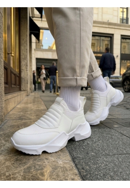 MRG0402 Bağcıksız Rahat Yüksek Taban Beyaz Erkek Spor Yarım Bilek Bot