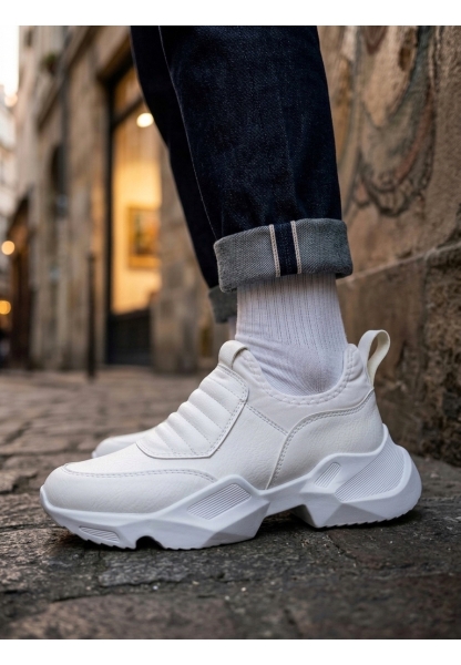 MRG0402 Bağcıksız Rahat Yüksek Taban Beyaz Erkek Spor Yarım Bilek Bot