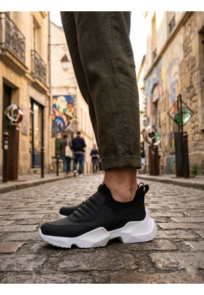 MRG0402 Bağcıksız Rahat Yüksek Taban Siyah Erkek Spor Yarım Bilek Bot