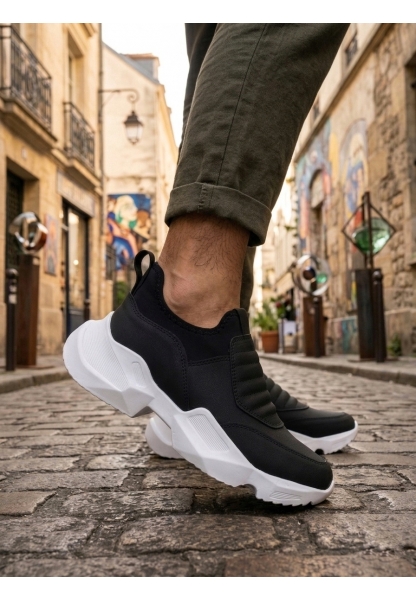 MRG0402 Bağcıksız Rahat Yüksek Taban Siyah Erkek Spor Yarım Bilek Bot