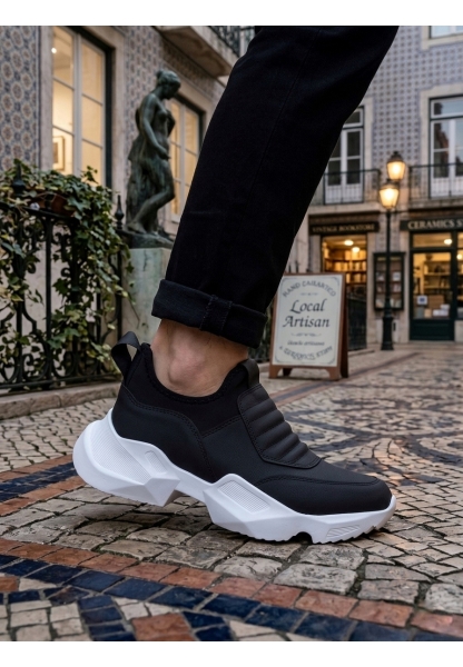 MRG0402 Bağcıksız Rahat Yüksek Taban Siyah Erkek Spor Yarım Bilek Bot